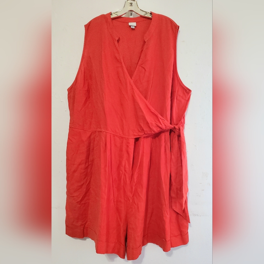 a new day Women Red 3X Shorts Jumpsuit New 55% Linen 45% Rayon Side Zipper